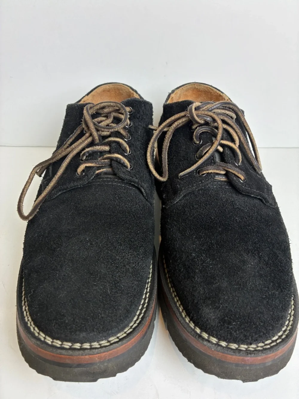 Viberg Derby Calf Suede Shoe Black Size 8.5 US 7.5 Brand Luxury Handmade